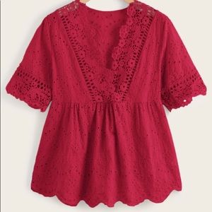 NWT Floral Detail Embroidery Flutter Sleeve Blouse